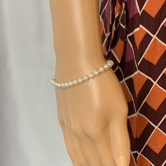 Freshwater Pearl Beaded Bracelet 14K Gold Clasp Size 6 3/4" - Picture 11 of 14